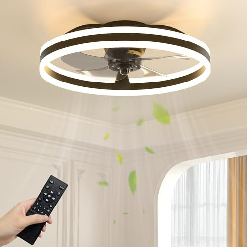 NIORSUN Deckenventilator mit Beleuchtung,50CM LED Lampe mit Ventilator,3 Farbtemperatur und 6 Geschwindigkeiten Deckenventilator mit Licht,APP/Fernbedienung Dimmbar Ventilator Deckenlampe Schwarz