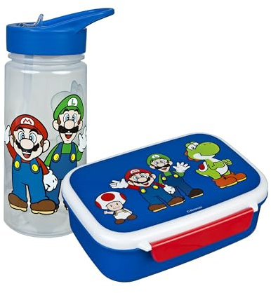 Scooli - Super Mario Set de Vaisselle pour Enfants - Set composé d'une boîte à Pain et d'une Gourde - idéal pour l'école ou la crèche - à partir de 4 Ans - en Plastique - sans BPA