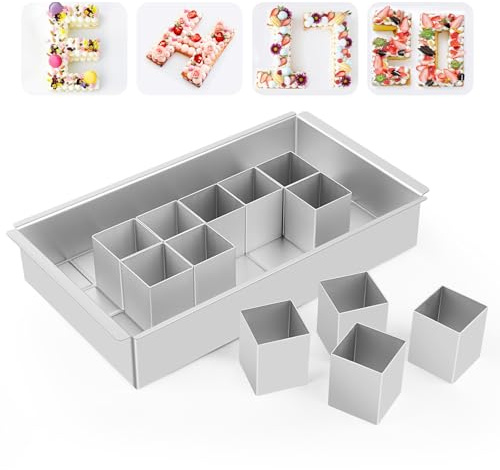 TOSAVGA Molde para Tartas de Números Ajustable, Juego de Moldes Antiadherentes para Hornear Números Grandes, Molde Rectangular de Aluminio para Cumpleaños, Fiestas, Ideal para Repostería Creativa