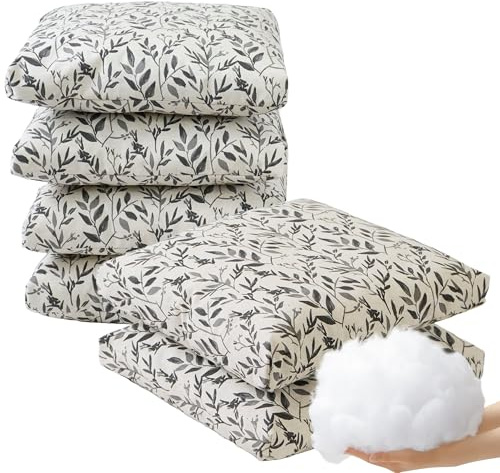 Viste tu hogar Pack 6 Cojín Silla Exterior 45x45cm, Tela Alta Densidad, 50% Algodón 50% Poliéster, Impermeables, Resistentes UV Y Desgarro, Lazos De Sujeción,Negro Hoja Fina,Fabricado En España