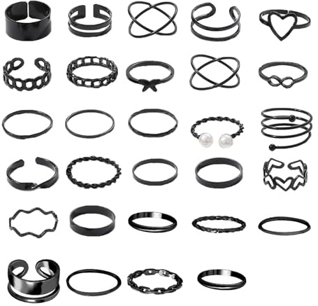 ZYEKIU 29 stycken ringar vintage punk ringar män, stapelbara boho chunky fingerringar män punk grunge vintage, ringset enkel och elegant för kvinnor och män (svart)