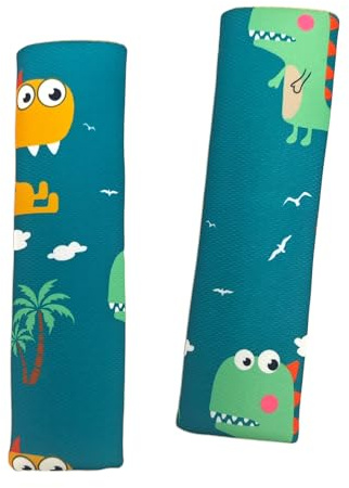Pevlkawr Protector Cinturón Seguridad para Niños Pack 2 Unidades - Almohadilla Hombrera con Diseño Dinosaurios - Confort para Coche, Silla Auto, Viajes y Transporte Infantil