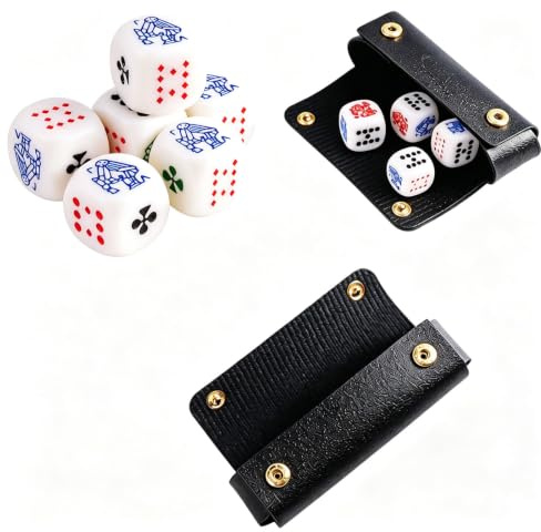 Foverin 6-Piece 16mm Leather Poker Dice Set with Case, Casino Quality | Professional Portable Travel Dice Board Game Set, for Liar's Dice, LCR and Adult Party Game Night
