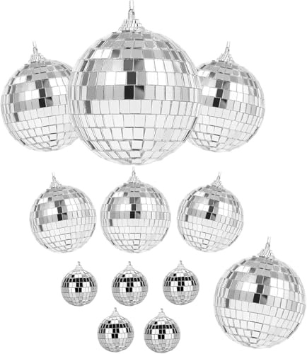FuYelng 12 st hängboll, discokula, dekoration, 4 storlekar, med hängande ring