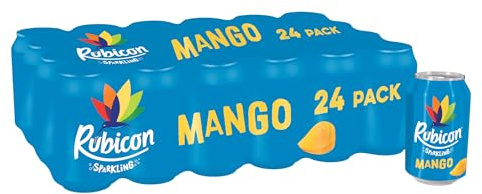 Rubicon 24 Pack Sparkling Mango Flavoured Fizzy Drink with Real Fruit Juice, Handpicked Fruits for a Temptingly Intense Taste Made of Different Stuff - 24 x 330ml Cans