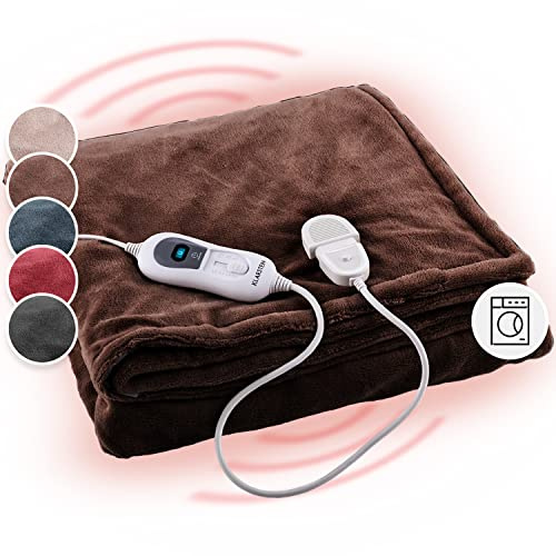 KLARSTEIN Dr. Watson - Electric Blanket, Cosy Blanket, Heated Blanket, Warm Blanket, Three Power Levels, Washable, Heated Throw - 180 x 130 cm, Brown