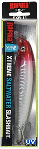 Rapala X-Rap Saltwater Lure with Two No. 2 Hooks, 1.2-2.4 m Swimming Depth, 12 cm Size, Red Head UV