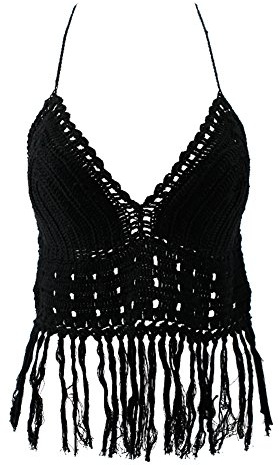 CHIC-Débardeur Dos Nu Crochet Bralette Bikini Soutien-Gorge Bustier Cami Top Maillot de Bain (Noir)