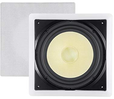 Monoprice Calibre - Altoparlante da incasso, in fibra da 25,4 cm, subwoofer da 300 W, facile installazione e griglia verniciabile