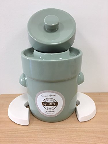 MS-Steinzeug Gärtopf 10 L Pastell grün + Beschwerungssteine | Gesunde Ernährung durch Fermentation mit Sauerkrauttopf | Einmachtopf zum Konservieren | Vitaminbooster ideal für Vegetarier und Veganer