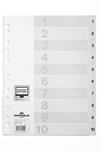 Durable 616202 Zahlenregister (A4 mit Deckblatt, geprägte Taben 1-10, PP Universallochung) (Register 1-10 | 50 Stück, weiß)