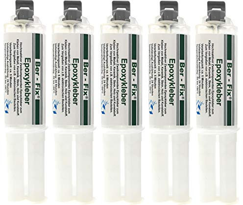 Ber-Fix 2k Glue - Epoxy Resin Glue 30 Minutes Real Epoxy Adhesive 2 Components Adhesive Plastic Metal Glass Stone Concrete Wood 5 x 25 g Syringe 1:1