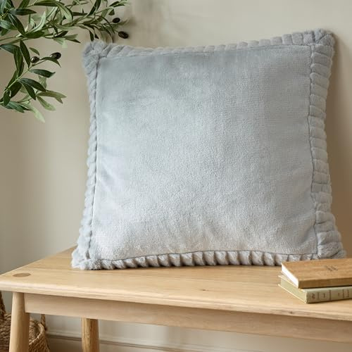 Catherine Lansfield Velvet And Faux Fur Filled Cushion 55x55cm Silver