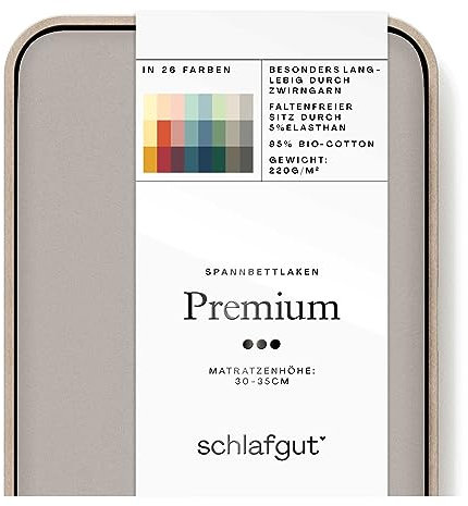 Schlafgut Premium Spannbettlaken 90x190cm bis 100x220cm Sand Mid, Spannbetttuch aus weicher Biobaumwolle