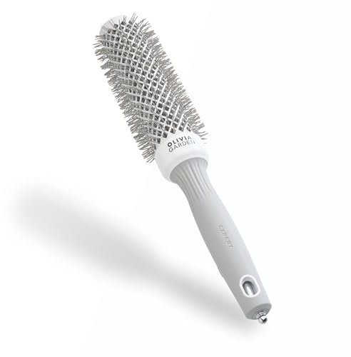 Olivia Garden Expert Blowout Speed – Blanc & Gris - 35 - Brosse ronde en céramique avec un barrilet extra long pour des brushings 25% plus rapides