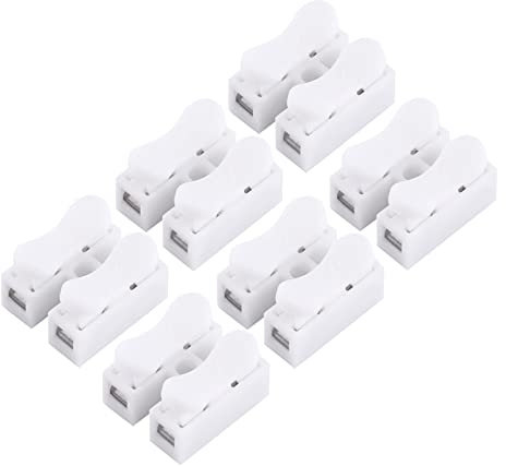 Lwuey Ch2 Bloque de Terminal, Conector Cable Resorte Rápido Electrico Alambre Empalme Abrazadera Tablero Tipo Cargado Doméstico Iluminación LUZ LED Blanco Clip Cableado Empuje 220V 10A 2Pines 100Pcs