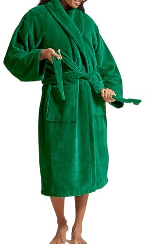 Christy Super Soft Cosy Bath Robe | Luxury Dressing Gown | Quick Dry, Snag Free | Lightweight 320GSM Womens Bathrobe | Soft Cotton Velour Inner Lining | Size Large-X-Large (UK 16-22) | Forest Green