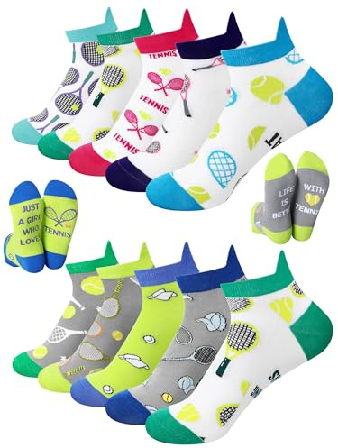Floraltop 10 Pairs Tennis Socks for Women Novelty Ankle Anti Blister Tennis Tab Socks Gifts Accessories for Adult Women Girls