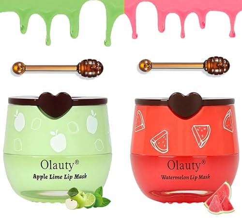 TITIMORE 2Pcs Bee Lip Balm Honey Pot,Apple & Watermelon Lip Mask,Propolis Moisturizing Lip Sleeping Mask Reduces Lip Lines,Hydrating Prevention Dry and Cracked Honey Lip Balm
