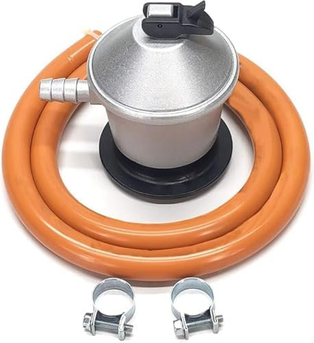 UBOON Kit Quemador Paellero de Gas Butano 25cm + Paellera 30cm + Regulador de Gas, Manguera, Soporte con Patas Reforzadas y Regalo Juego de 3 Esponjas Anti-Arañazos (REGULADOR+MANGUERA)