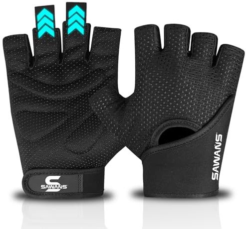 SAWANS Guanti da palestra e fitness, traspiranti, elastici, per allenamento e allenamento, per uomini e donne, in silicone antiscivolo, per sollevamento pesi, trazioni, bodybuilding (nero, L)
