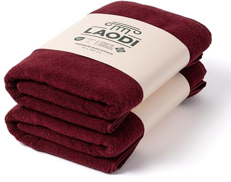 LAODI Premium Duschtuch 2er Set – 70x140 – Merlot Rot – 100 % Baumwolle – 570 g/m² – Hergestellt in Portugal