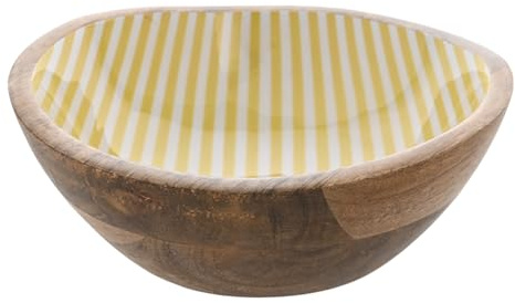 Widdop and Co Country Living - mango träskål med gulrandig mönstrad insida - livsmedelssäker middagsskål - kök & matsal/present och husartiklar - H: 8 cm x B: 15 cm. (Gul rand)