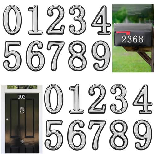 30 Pièces Autocollant de Numéro de Boîte aux Lettres 5 cm 0 à 9 Chiffres 3D Autocollants Etanches Numéro Adhésif Autocollant pour Appartements Bureaux et Boîtes aux Lettres (Argent)