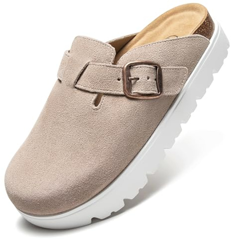 Women's Suede Clogs Non-Slip Potato Shoes Slip-On Mules Platform Sandals