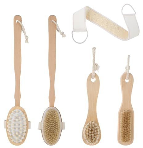 6 Pcs Dry Brushing Kit Face, Back Scrubber for Shower with Long Handle, Dry Brush with Dual Soft and Stiff Brush Head, 2-in-1 Face Exfoliator Brushes, Body Scrub Kit for Massage