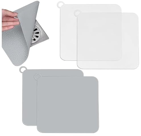 Jdacla® Pack 4 Tapa Desagüe Ducha de Silicona/Tapa Desagüe Terraza/Tapa Desagüe Antiolores para Evitar Cucarachas en Desagües de Terraza, Cocina y Ducha (Pack 2 Unidades Blancas 2 Unidades Grises)