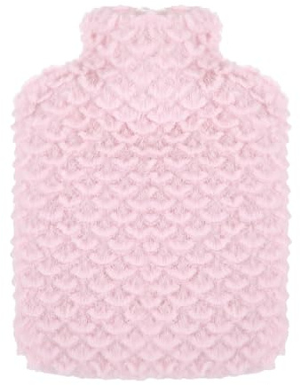 Mermaid Style Hot Water Bottle, 500ml Small Hot Water Bottle with Cover Hand Warmer with Soft Premium Faux Fur Cover 2-in-1 Bottles for Cold & Hots Compress Bag for Women Seniors(Pink)
