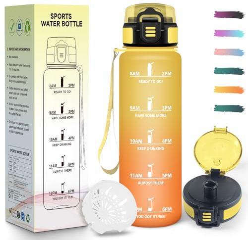 Mulbijeo Borraccia, 1 Litro senza BPA, Borraccia Palestra, A Prova di Perdite, Bottiglia Motivazionale, Indicatore del Tempo, Bottiglia Acqua per Palestra, Ciclismo, Ufficio, Esterno, Borracce