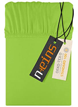 npluseins Jersey Spannbettlaken aus 100% Baumwolle - in 22 Farben - in 6 Größen, ca. 70 x 140 cm, apfelgrün
