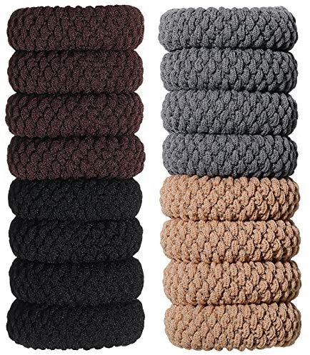 16 Stück Haargummis aus Baumwolle, dick, Haarbänder aus Baumwolle, ohne Nähte, kein Falten, kein Verrutschen, elastisch, ohne Nähte (dunkle Farbe)
