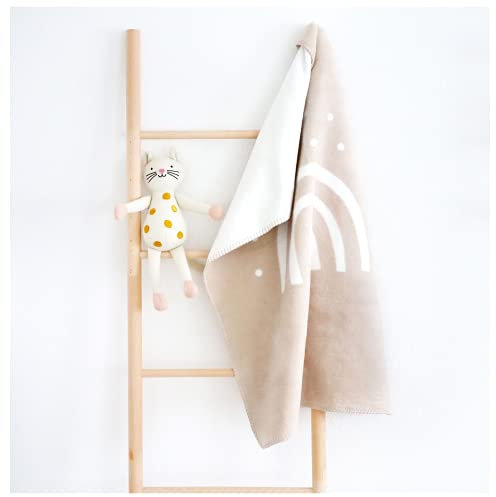 kids&me® beige Babydecke Oeko-TEX - warme Wolldecke für Kinder aus 100% Bio-Baumwolle - kuschelige Baumwolldecke für Babys mit süßem Regenbogen - 70x100cm