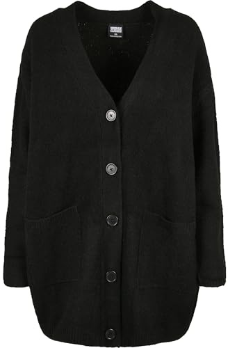 Urban Classics Damen Ladies Chunky Fluffy Knit Cardigan Strickjacke, Black, XXL