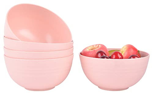 IDISON 5PCS Cereal Bowls Pasta Bowls, 24 OZ Unbreakable Bowls Lightweight Durable Snack Bowls Dishwasher & Microwave Safe Bowls for Rice, Soup, Fruit（Pink）