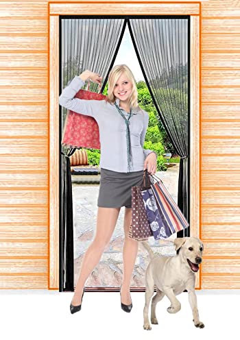 Magnétique Moustiquaire Porte,120x200cm,JIANJAIO Rideau de Porte Anti Mouche Fermeture Automatique Anti Insectes Respirant Moustiquaire pour Portes de balcon, Salon, Montage par Sans Perçage,noir