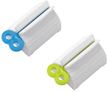 2pcs Rolling Tube Toothpaste Squeezer Toothpaste Seat Holder Stand for Bathroom Accessories(1Blue1Gree)