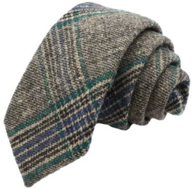 No Name Ltd Cravate traditionnelle à chevrons en laine tweed à carreaux toucher cachemire pour homme, Marron, gris., Slim
