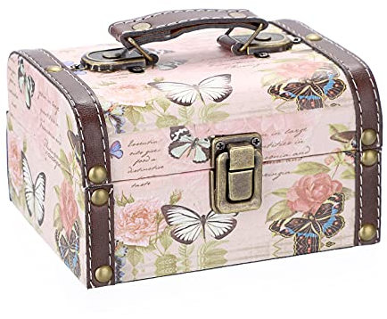 OLegei Coffret au trésor boîte de rangement en bois + cuir PU coffret à bijoux vintage cadeau pour ranger des bijoux,bibelots 15 x 11 x 8,5cm (motif de papillon)