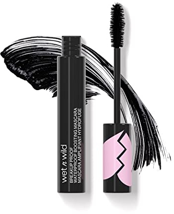 Wet n Wild Breakup Proof Wimperntusche wasserfest & stärkend, Wimpern verlängernder Mascara, angereichert mit Rizinusöl, Flocken Freie Formel, aufbaubare Intensität, Farbton: Blackest Black