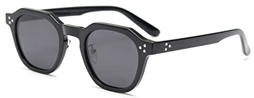 Kachawoo Lunettes de soleil polygone polarisées, pour hommes et femmes, avec cadre TR90, style rétro, Noir , L