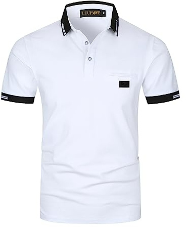 LIUPMWE Men's Short Sleeve Polo Shirts with Pocket Contrasting Colors Golf T-Shirt Tops