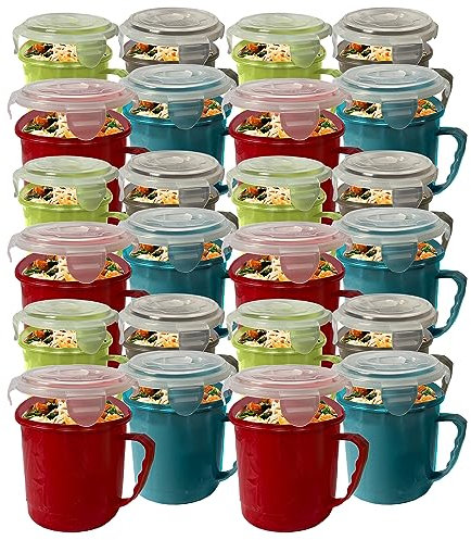 SOL 24pk Microwave Soup Mugs 700ml - Microwavable Soup Mugs for Home & Office - Leak-Proof Dishwasher-Safe Microwave Bowls