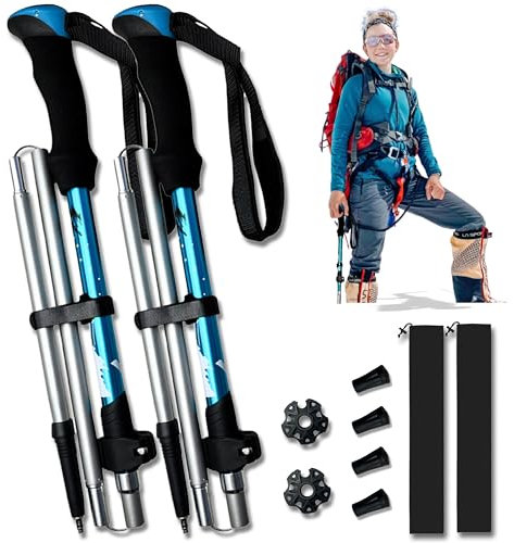 BeGrit Bastón de Trekking Bastones de Senderismo Plegables Regulable 2pcs Palos Caminar Poles Montaña de Aleación Telescopicos Marcha Nordica para Trail Running Alpinismo Monte 108-126cm