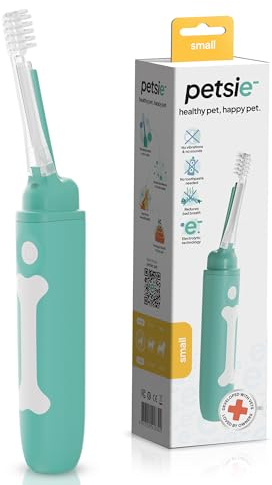 petsie Electric Dog Toothbrush Small | Silent and Vibration-Free | Vet-Developed Electrolytic Technology | No Toothpaste Needed | Built-in Timer and App | Small Brush Head for Dogs Under 22 lbs