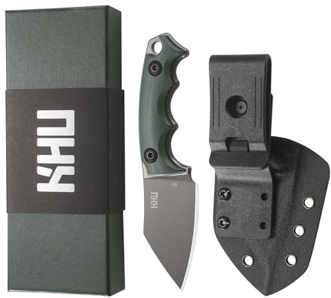 KHU Couteau à lame fixe Couteau de survie Camping bushcraft - Acier D2 G10 poignée, Outdoor Chasse Camping Accessoires - Avec étui Kydex - 21A