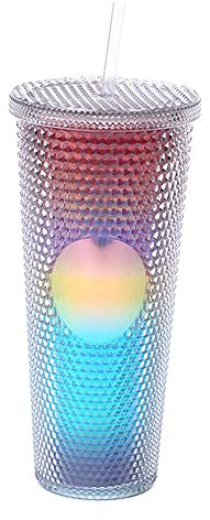 YIWEOG Tazas Vaso de agua de gran capacidad de 710ML/24OZ, vaso mate completamente tachonado, vaso de plástico reutilizable con tapa de paja a prueba de fugas de apertura amplia